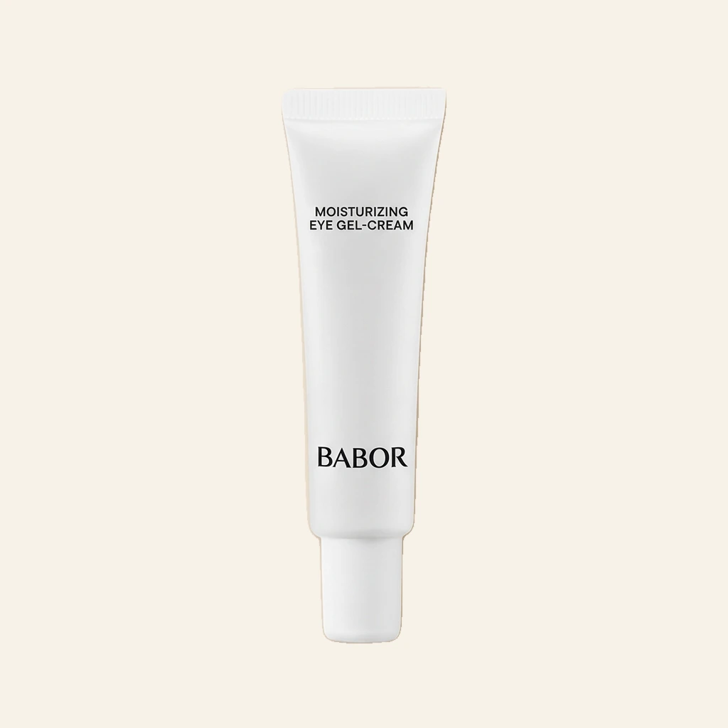 BABOR Moisturizing Eye Gel-Cream in schlanker, weißer Tube, feuchtigkeitsspendende Augenpflege für eine erfrischte, glatte und hydratisierte Augenpartie.