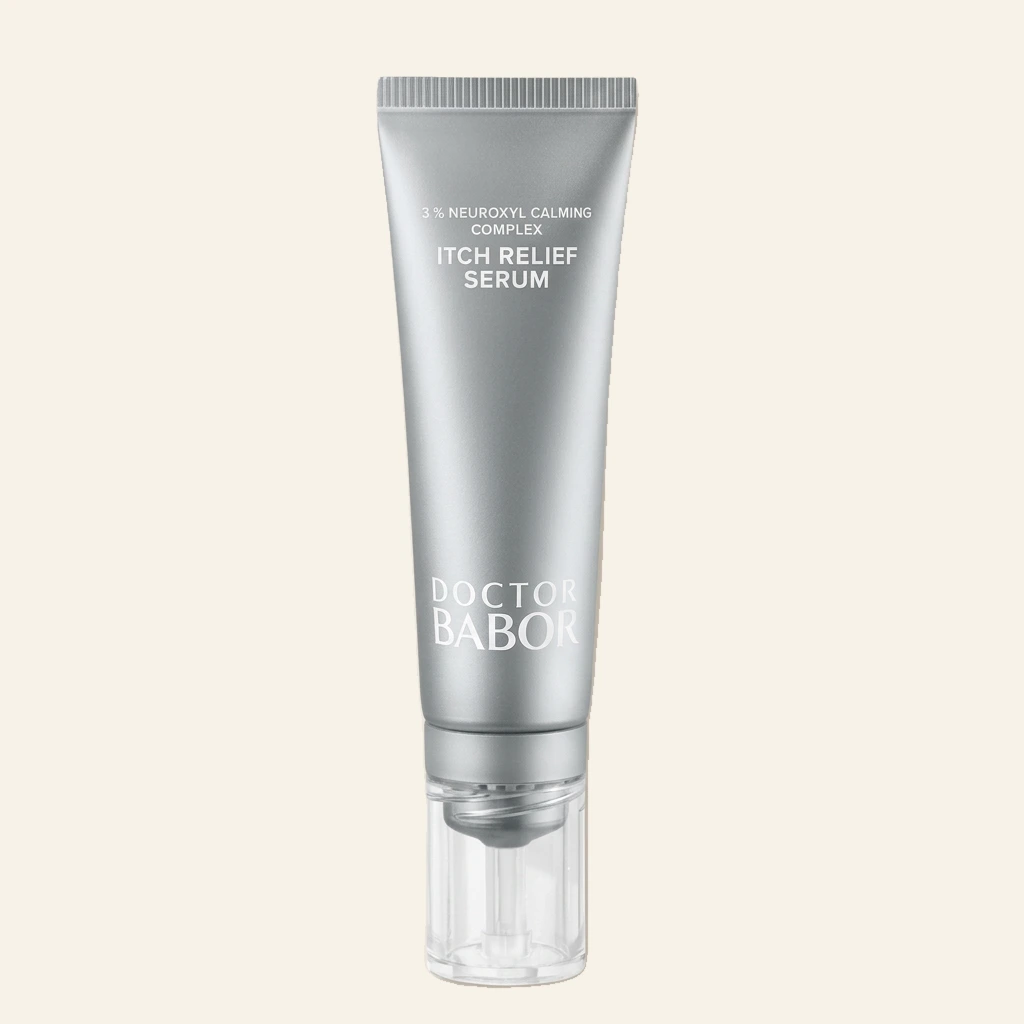 Doctor Babor Itch Relief Serum mit Neuroxyl Calming Complex in silberner Tube, beruhigendes Gesichtsserum für empfindliche und gereizte Haut