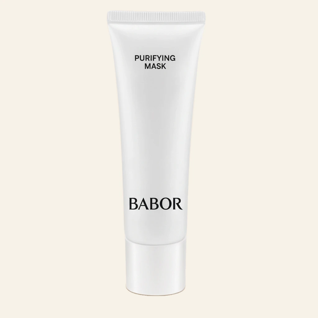 BABOR Purifying Mask in schlanker, weißer Tube, klärende Gesichtsmaske für unreine Haut, reduziert Unreinheiten und sorgt für ein verfeinertes, klares Hautbild.
