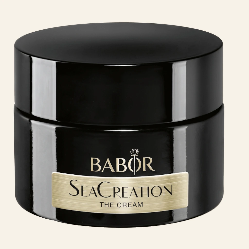 BABOR SeaCreation The Cream in luxuriösem schwarzen Tiegel mit goldenem Label, hochwertige Anti-Aging Gesichtscreme für intensive Regeneration, straffere Haut und ein sichtbar verjüngtes Hautbild.