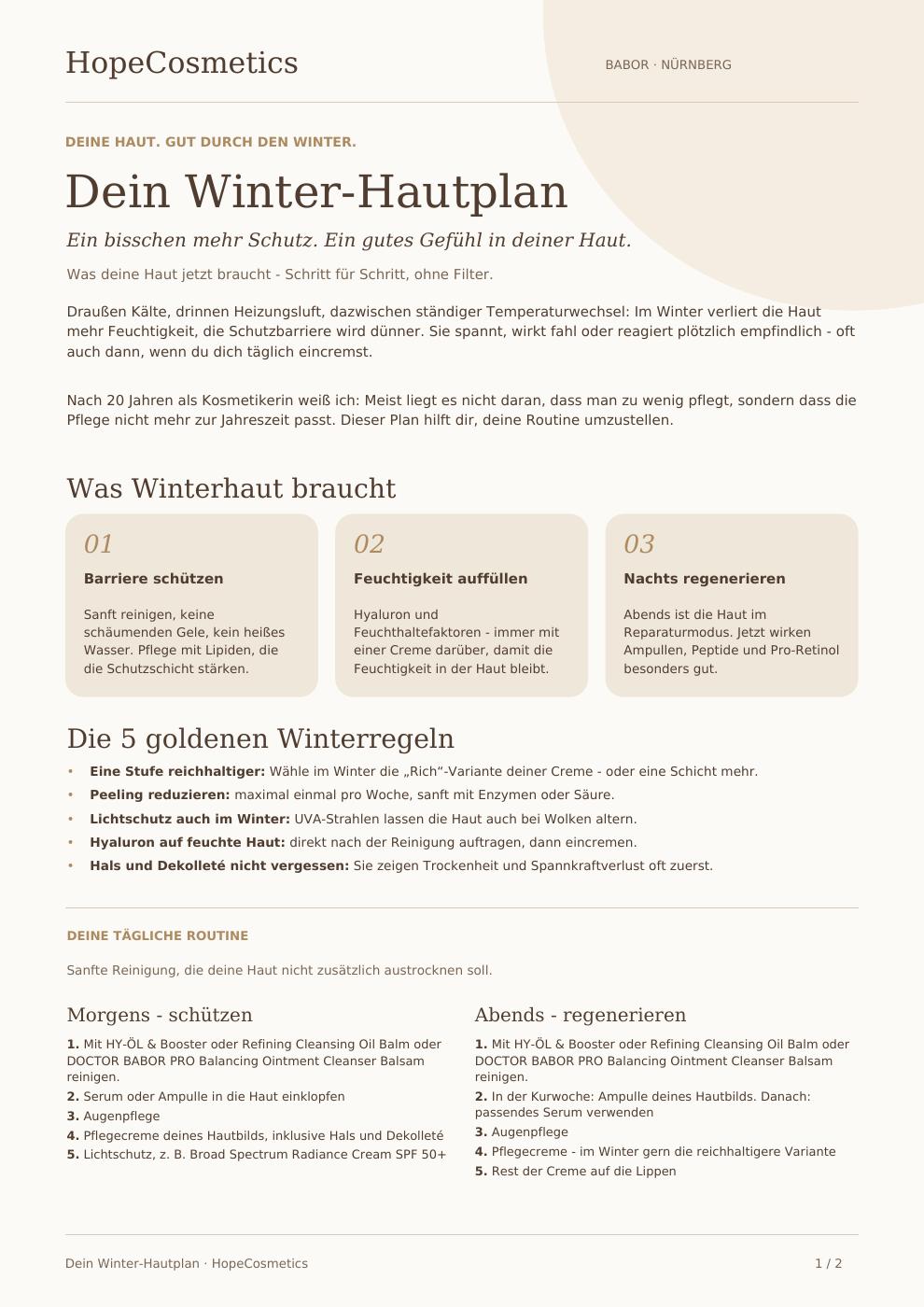 Titelseite des Winter-Hautplans