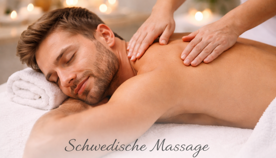 Mann genießt eine schwedische Massage im Spa, während Verspannungen im Rückenbereich professionell gelöst werden.